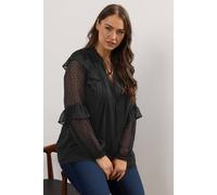 Yours Dobby Ruffle Blouse In Black Black 26-28