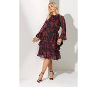 Yours London Curve & Red Rose Dobby Ruffle Mini Dress - Women's - Plus Size Curve