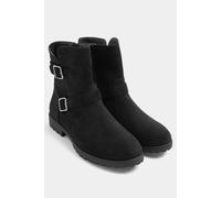 Yours Double Buckle Ankle Boots In Wide Fit In Black Black