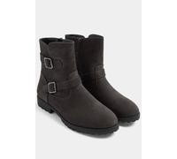 Yours Double Buckle Ankle Boots In Wide Fit In Charcoal Charcoal