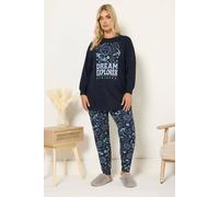 Yours 'dream Explorer' Cuffed Pyjama Set In Dark Blue Dark Blue 18-20