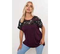 Yours Curve Red Mesh Embellished Swing Top - Women's - Plus Size Curve