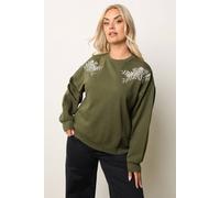 Yours Women's Embroidered Crew Neck Sweatshirt in Light Khaki | Size: 22-24 Yours Light Khaki 22-24