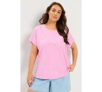 Yours Women's Embroidered Daisy T-Shirt in Pink | Size: 22/24