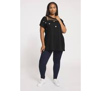 Yours Embroidered Heart Slash Detail Top In Black Black 16