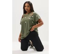 Yours Embroidered Heart Slash Detail Top In Green Green 22-24