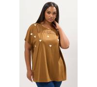 Embroidered Heart Slash Detail Top Yours Light Brown 22-24