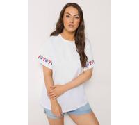 Yours Curve Embroidered Lobster Sleeve Detail T-Shirt - Women's - Plus Size Curve White