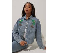 Yours Embroidered Palm Tree Denim Jacket In Blue Blue 22-24