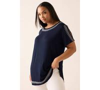 Yours Curve Blue Embroidered T-Shirt - Women's - Plus Size Curve