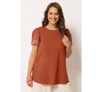 Yours Curve Orange Embroidered Sleeve T-Shirt - Women's - Plus Size Curve