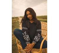 Embroidered Tie Front Top Yours Black 22-24