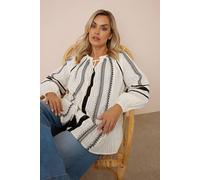 Yours Curve Embroidered Tie Neck Blouse - Women's - Plus Size Curve Cream