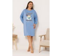 Yours 'espresso Club' Long Sleeve Nightdress In Blue Blue 14-16