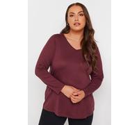 Yours Curve Red Essential Long Sleeve V-Neck T-Shirt - Women's - Plus Size Curve