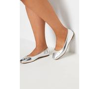 Extra Wide Fit Ballerina Pumps Yours Silver 5EEE