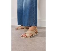 Yours - Beige Brown Cross Strap Footbed Sandals in Wide E & Extra Wide Eee Fit - Women's