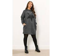 Yours Eyelet Sweatshirt Dress In Charcoal Charcoal 26-28