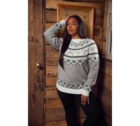 Yours Fairisle Bow Jumper In Grey Grey 26-28