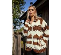 Yours Curve Chocolate Fairisle Borg Fleece Jacket - Women's - Plus Size Curve