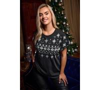 Yours Fairisle Glitter Embellished Christmas T-Shirt In Black Black 22-24