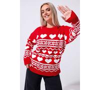 Yours Fairisle Heart Knitted Jumper In Red Red 18-20