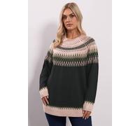 Yours Fairisle Knitted Jumper In Black Black 18-20