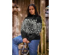 Yours Fairisle Knitted Jumper In Black Black 26-28