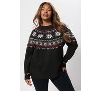 Yours Curve Fairisle Long Sleeve Knitted Jumper - Women's - Plus Size Curve Black