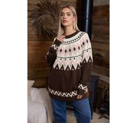 Yours Fairisle Knitted Jumper In Chocolate Chocolate 18-20