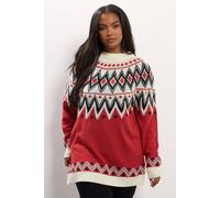 Yours Curve Fairisle Knitted Jumper - Women's - Plus Size Curve Red