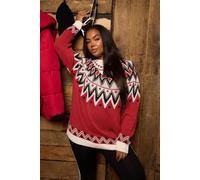 Yours Fairisle Knitted Jumper In Red Red 18-20