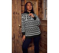 Yours Fairisle Quarter Zip Jumper In Black Black 30-32
