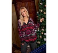 Yours Women's Fairisle V-Neck Jumper in Black | Size: 18-20 Yours Black 18-20