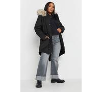 Yours Curve Faux Fur Trim Parka Coat - Women's - Plus Size Curve Black
