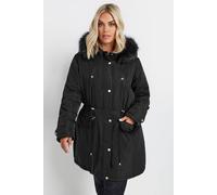 Yours Curve Faux Fur Trim Plush Parka Jacket - Women's - Plus Size Curve Black