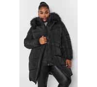 Yours Curve Faux Fur Trim Puffer Coat - Women's - Plus Size Curve Black