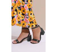 Yours - Faux Leather Block Heel Sandals in Extra Wide Eee Fit - Women's Black