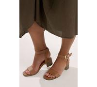Yours Faux Leather Block Heel Sandals In Wide E Fit In Brown Brown 6E