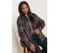 Yours Faux Leather Bomber Jacket In Brown Brown 20