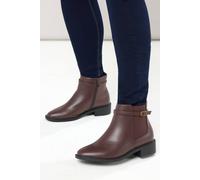 Yours - Chocolate Faux Leather Buckle Stretch Ankle Boots In Wide E Fit & Extra Wide Eee Fit - Women's