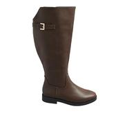 Yours Women's Faux Leather Buckle Knee High Boots in Brown | Size: 7EEE Yours Brown 7EEE