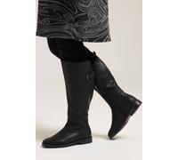 Yours Women's Faux Leather Buckle Knee High Boots in Black | Size: 7EEE Yours Black 7EEE