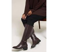 Yours Faux Leather Buckle Knee High Boots In Extra Wide Fit In Brown Brown 7EEE