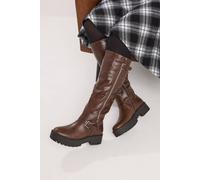 Yours Women's Faux Leather Chunky Knee High Boots In Standard Fit in Brown | Size: 3 Yours Brown 3