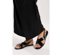 Yours Faux Leather Cross Over Strap Sandals In Wide E Fit In Black Black 4E