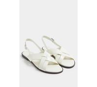 Yours Faux Leather Cross Over Strap Sandals In Wide E Fit In White White 4EEE