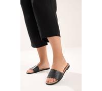 Yours Faux Leather Cut Out Mule Sandals In Wide E Fit In Black Black 4EEE