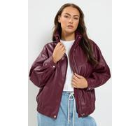 Yours Faux Leather Funnel Neck Jacket In Dark Red Dark Red