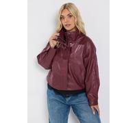 Yours Women's Faux Leather Funnel Neck Jacket in Dark Red | Size: 34-36 Yours Dark Red 34-36